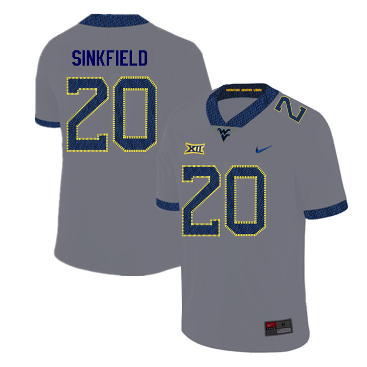 2019 Men #20 Alec Sinkfield West Virginia Mountaineers College Football Jerseys Sale-Gray